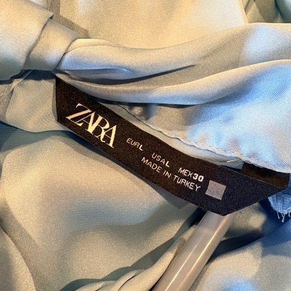 Zara Light Blue Satin Long Sleeve Blouse - Picture 7 of 9